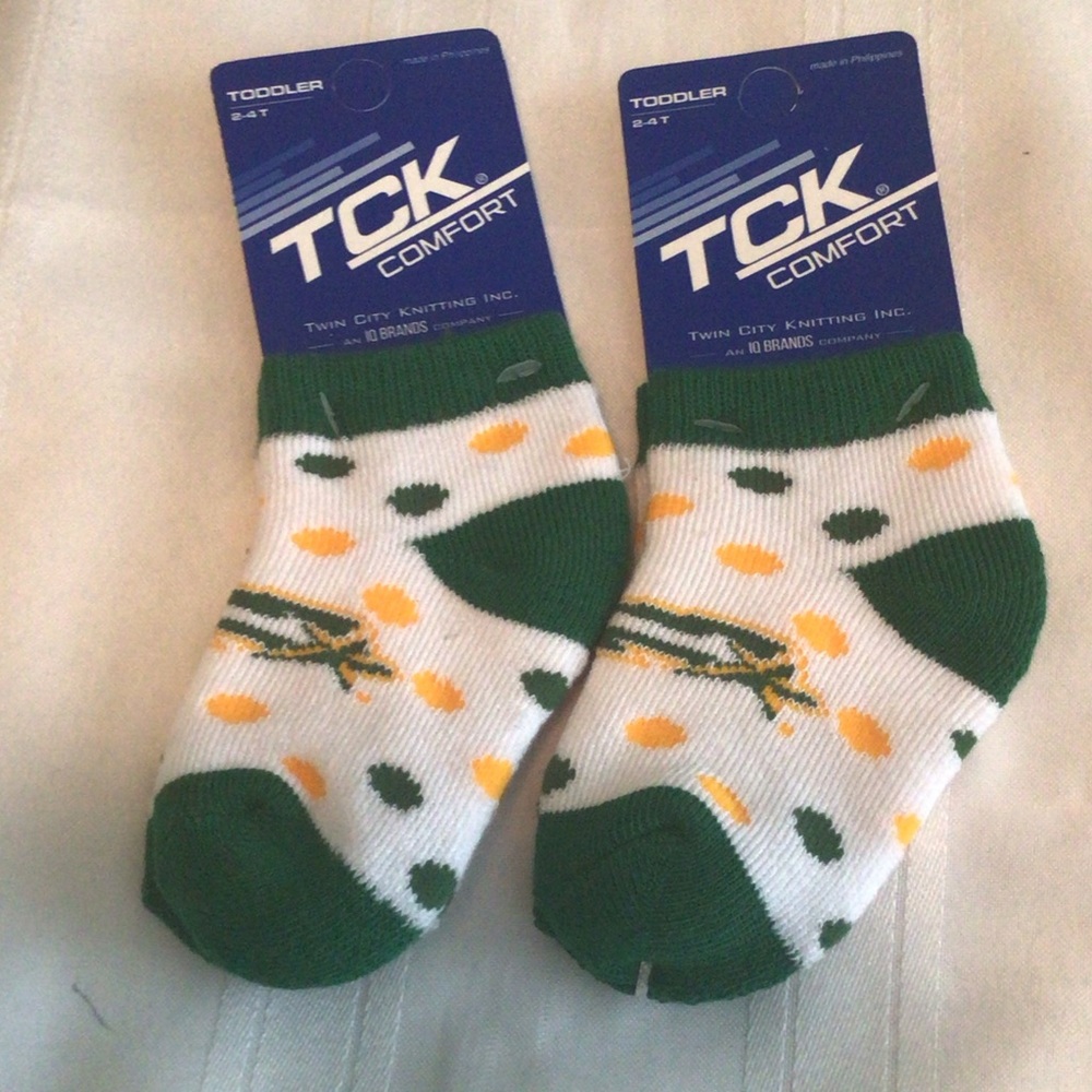 TCK Comfort Toddler Socks - Green, White, and Yellow 2 pairs